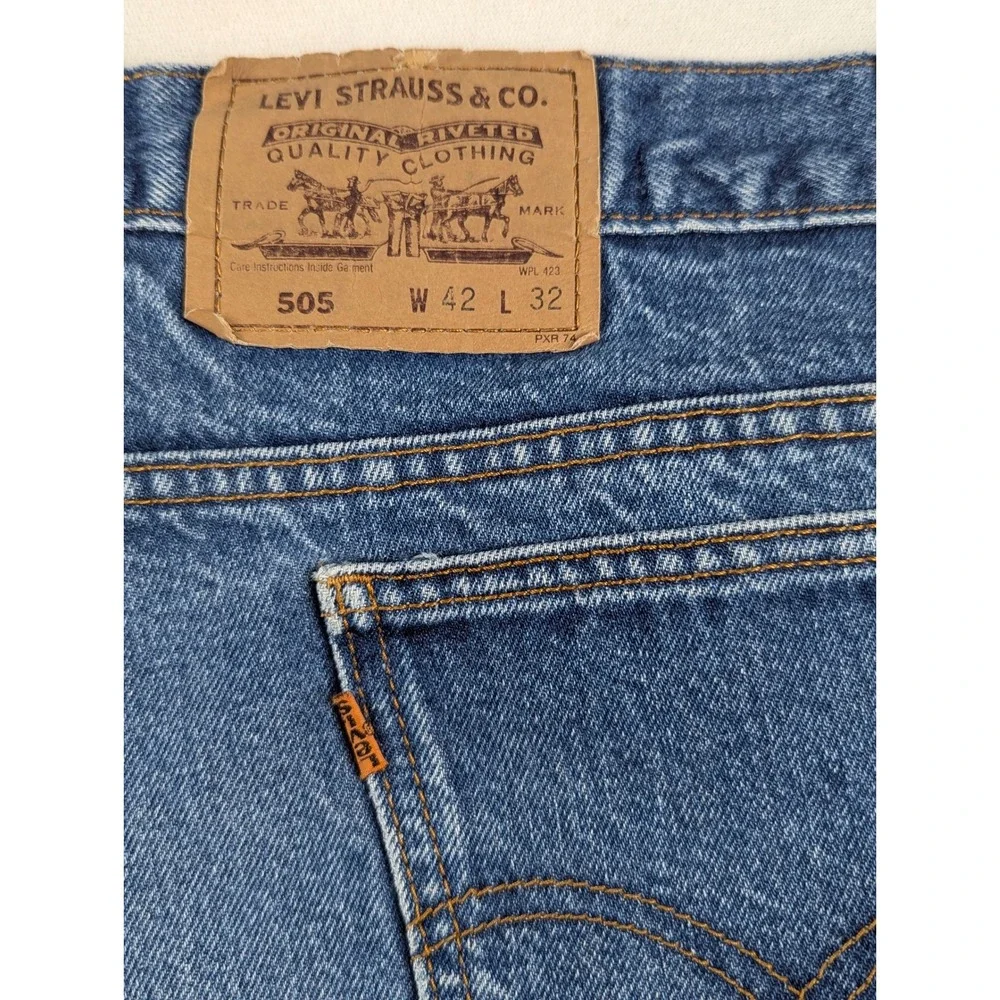 Levis 505 Mens 42x32 Orange Tab Reg Straight Leg Med Wash Blue Jeans 80'S Denim